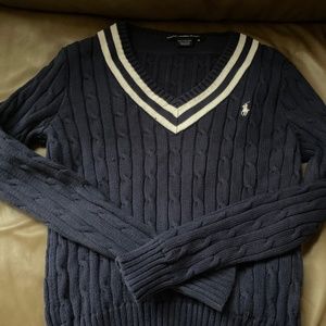 Ralph Lauren Sport Navy/White V Neck Sweater L